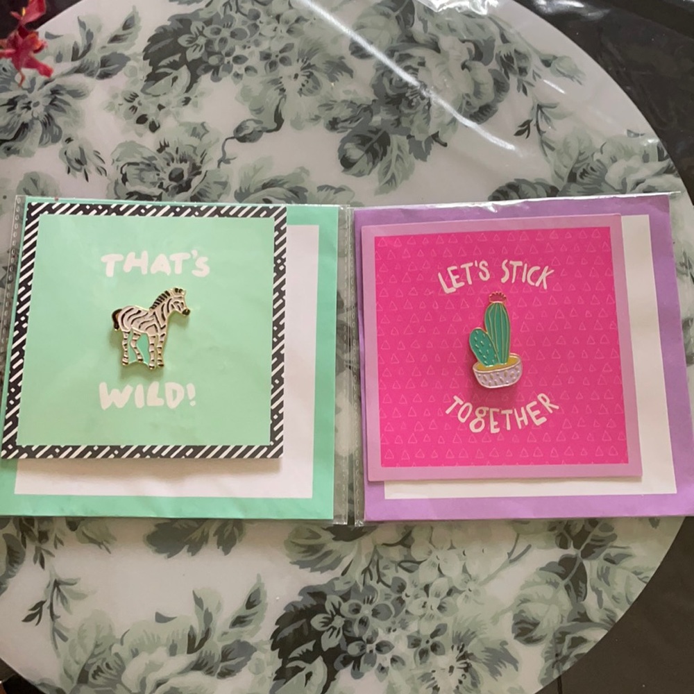 Zebra and cactus enamel‎ pin and notecard